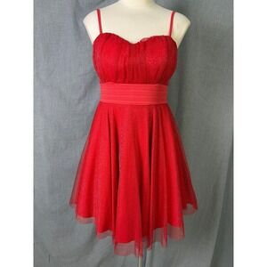 La Scala Red Glitter Sweetheart Fit & Flare Party Dress Women L Holiday Festive